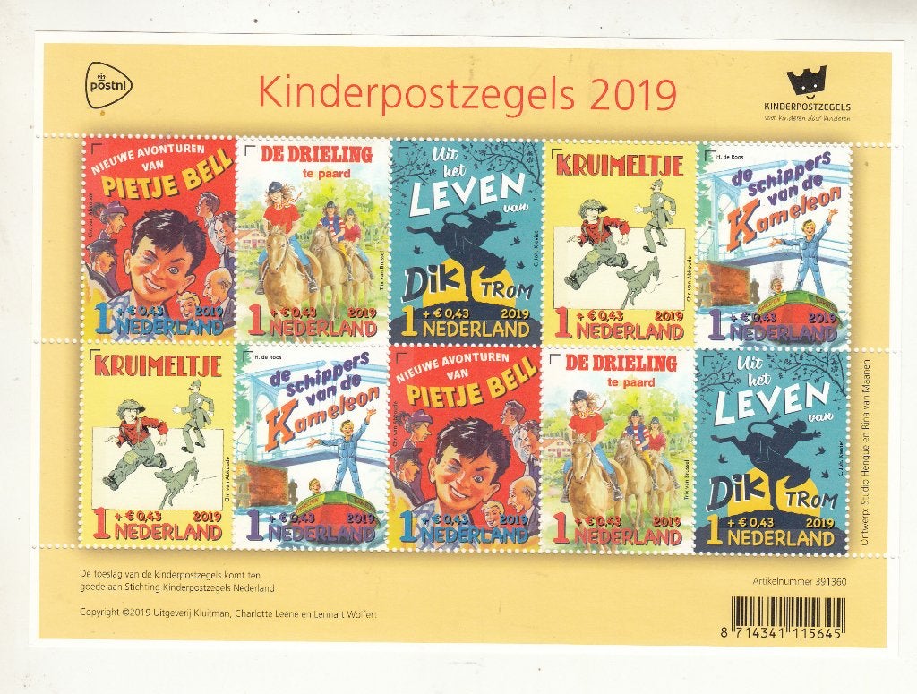 2019 nr  3786 - 3790 kinderpostzegels, kinderboeken, sheet, Ophalen of Verzenden, Na 1940, Postfris