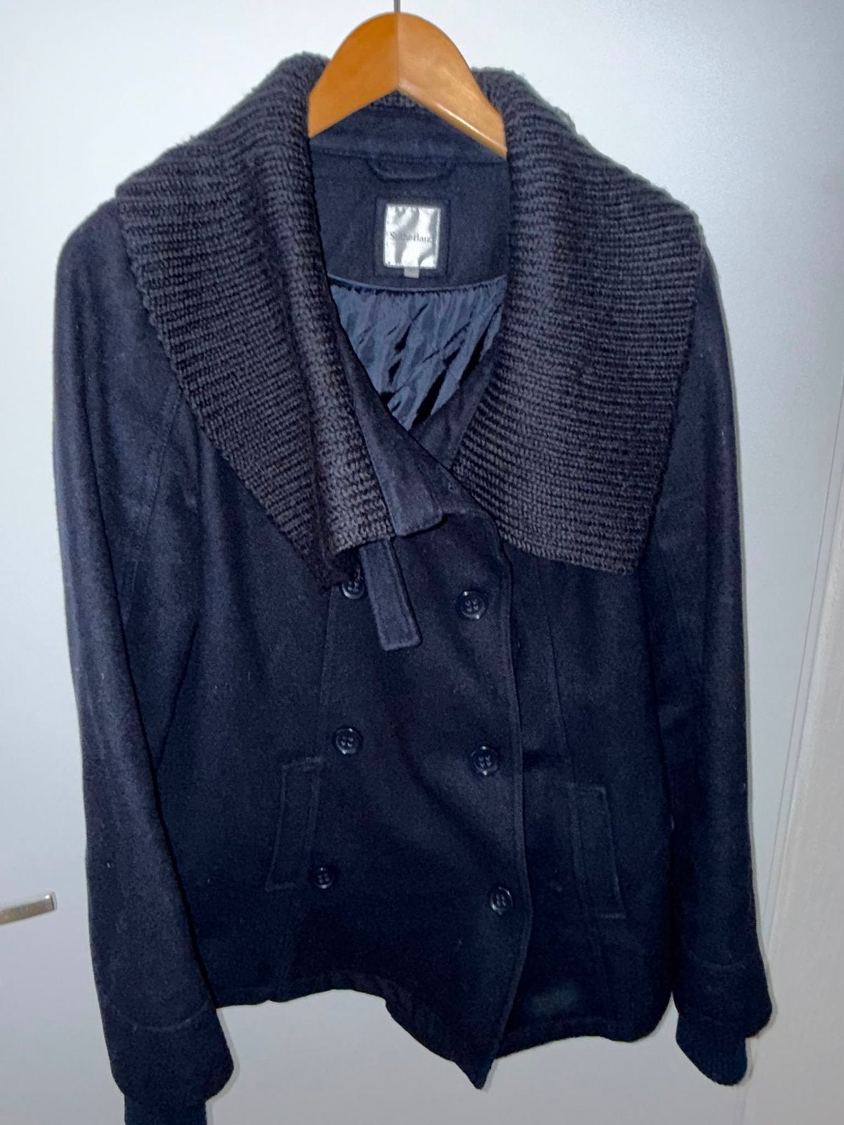 Sutherland Zwarte Peacoat met Gebreide Kraag Maat L, Kleding | Dames, Jassen | Winter, Ophalen of Verzenden, Zo goed als nieuw