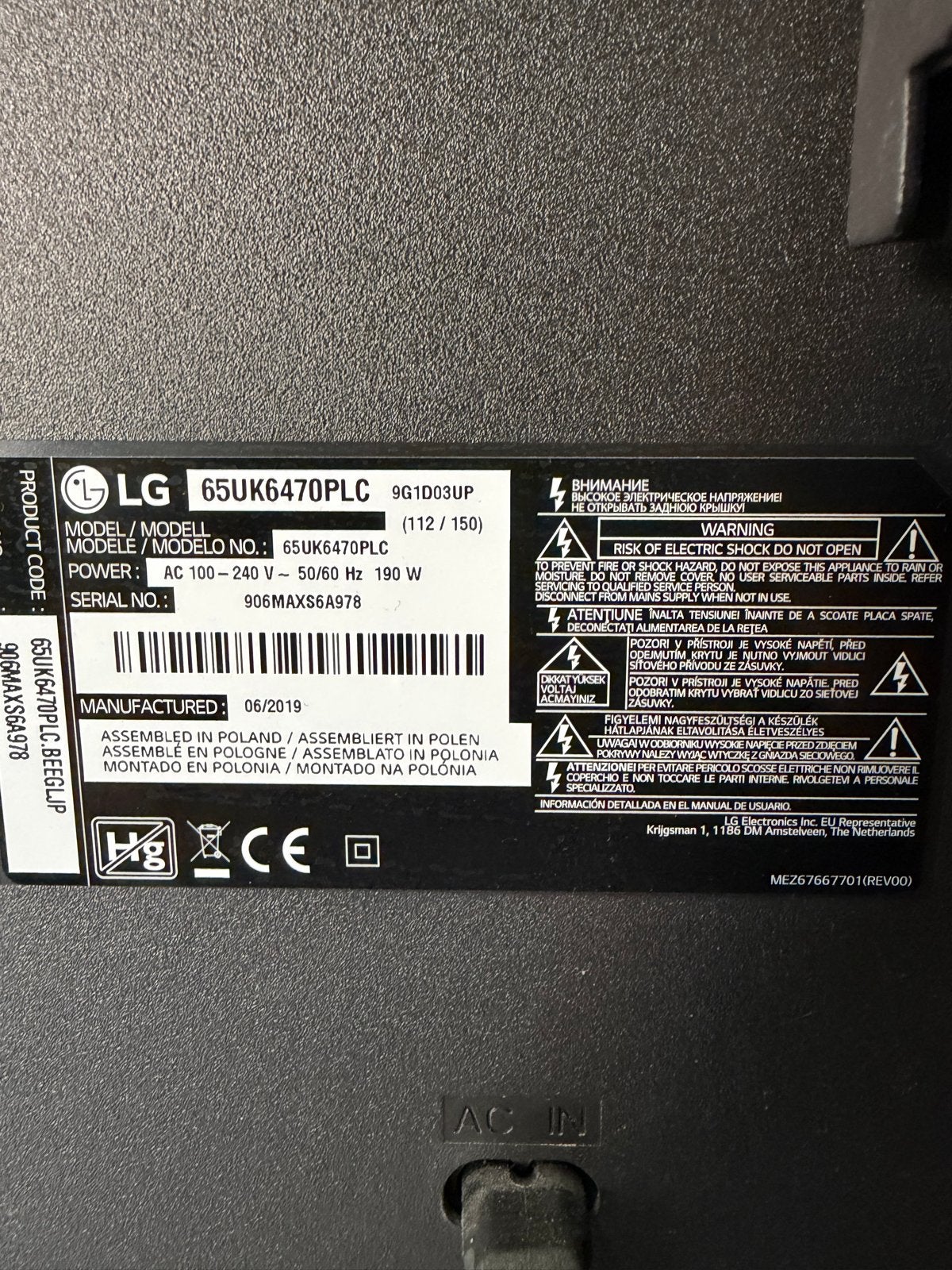LG 65UK6470PLC 65 inch 4K Smart TV, Ophalen, LED, 50 Hz, Zo goed als nieuw
