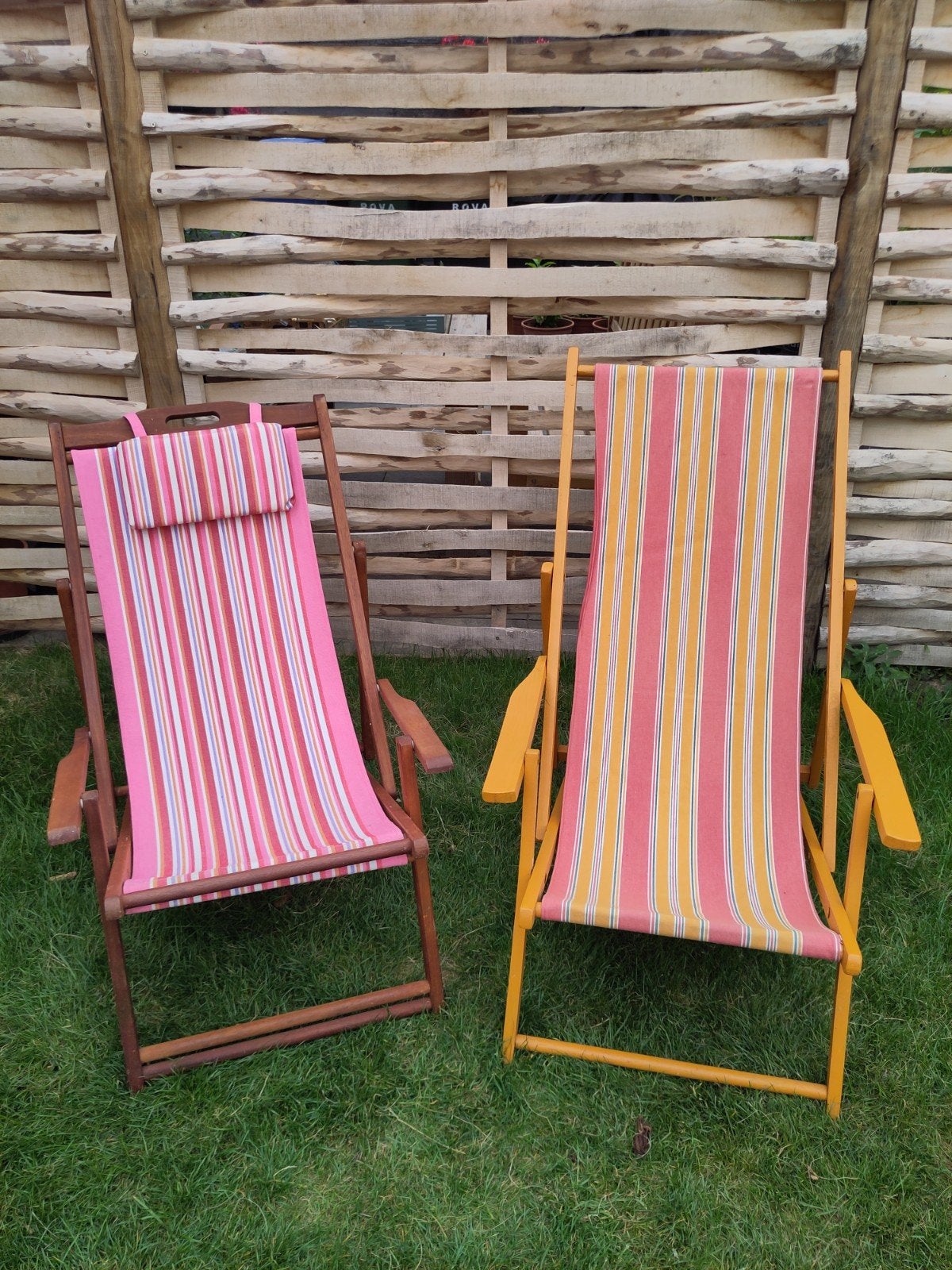 2 vintage ligstoelen, Ophalen, Gebruikt, Hout