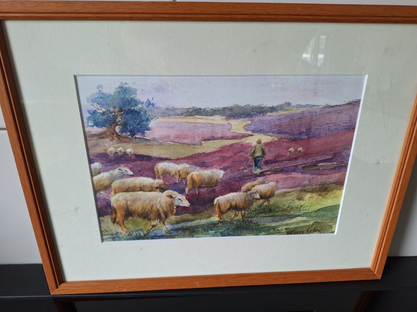 Corry Schenk - Heidelandschap met schapen, Ophalen of Verzenden