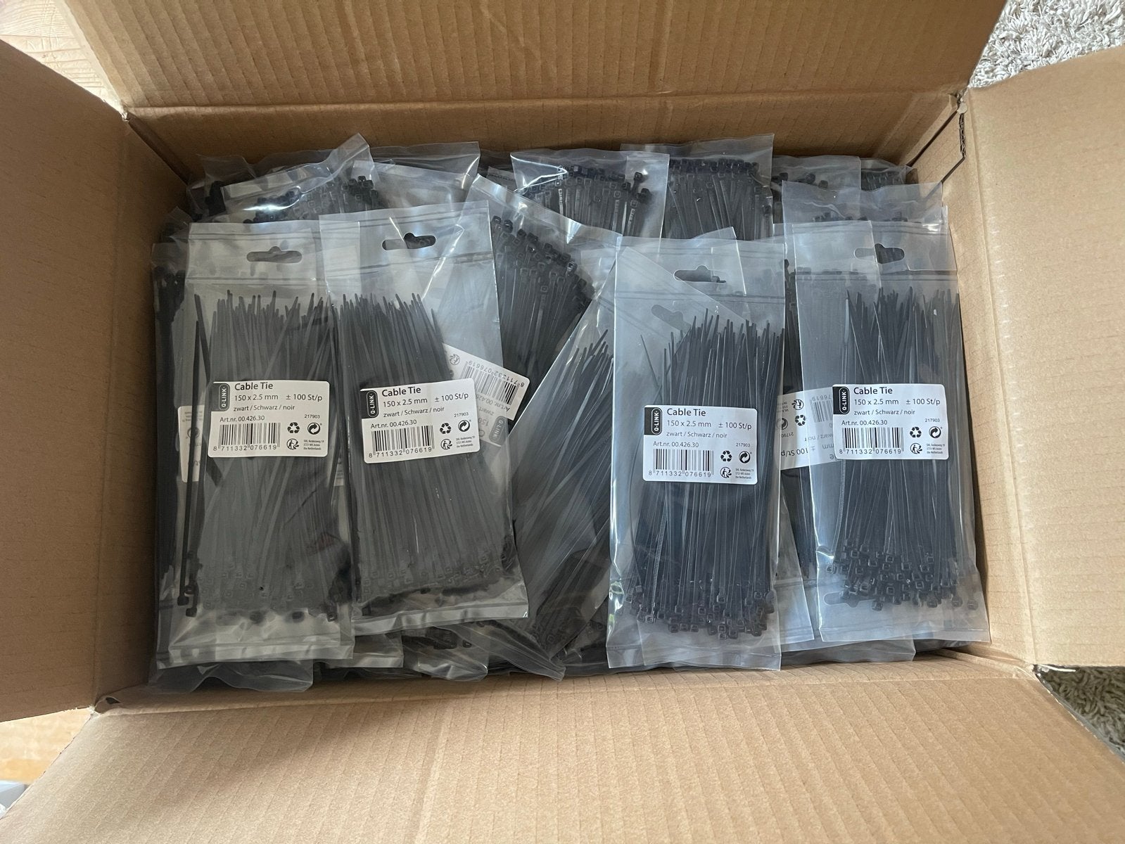 Q-Link Kabelbinders / Tie-wraps 150x2,5mm Zwart - 100 stuks, Ophalen, Nieuw, Overige merken, Overige typen