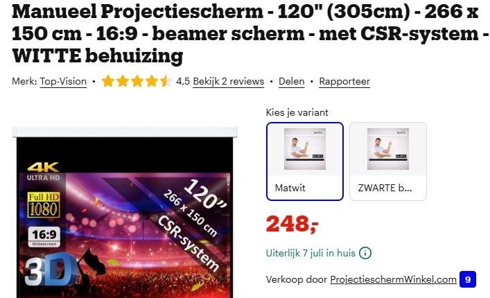 Ongebruikt projectiescherm - hoge kwaliteit - 305cm, 16:9, Ophalen, Handmatig, Nieuw