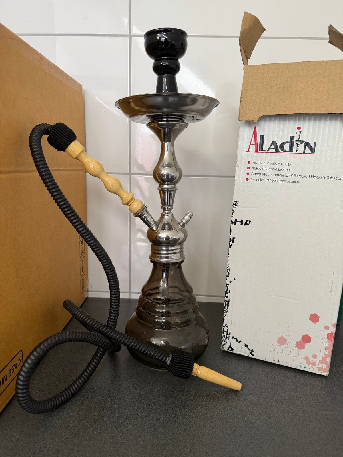 Shisha waterpijp Aladin incl. 100 mondstukjes, Verzamelen, Rookartikelen, Aanstekers en Luciferdoosjes, Ophalen, Zo goed als nieuw