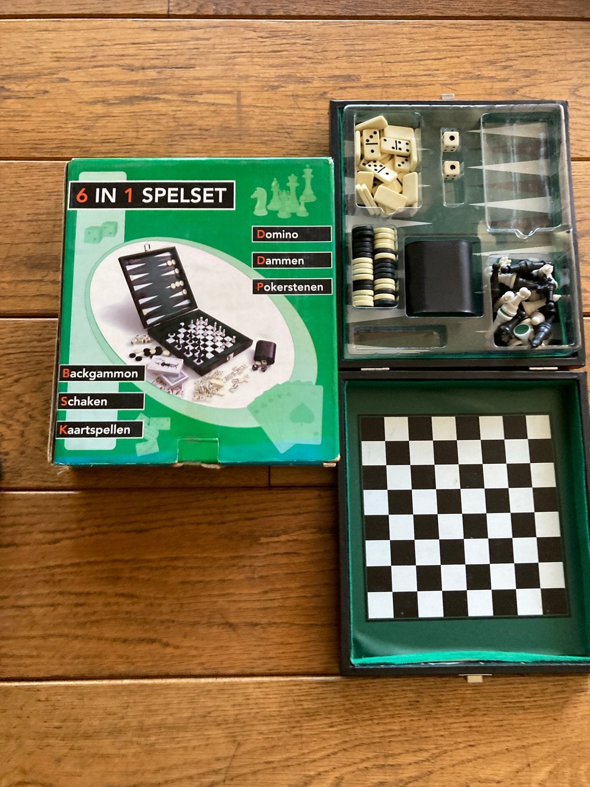 6-in-1 Spelset: Backgammon, Schaken, Domino, Dammen, Poker, Een of twee spelers, Ophalen of Verzenden, Gebruikt, Reisspel