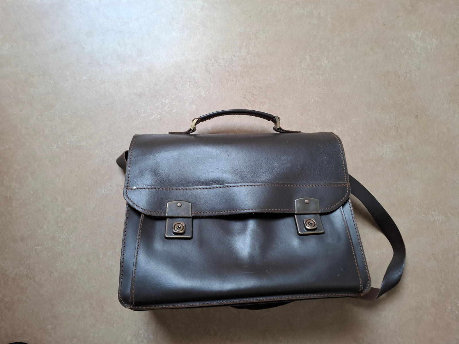 Vintage Leren Tas - Bruin, Sieraden, Tassen en Uiterlijk, Tassen | Schoudertassen, Overige merken, Gebruikt, Bruin, Ophalen of Verzenden