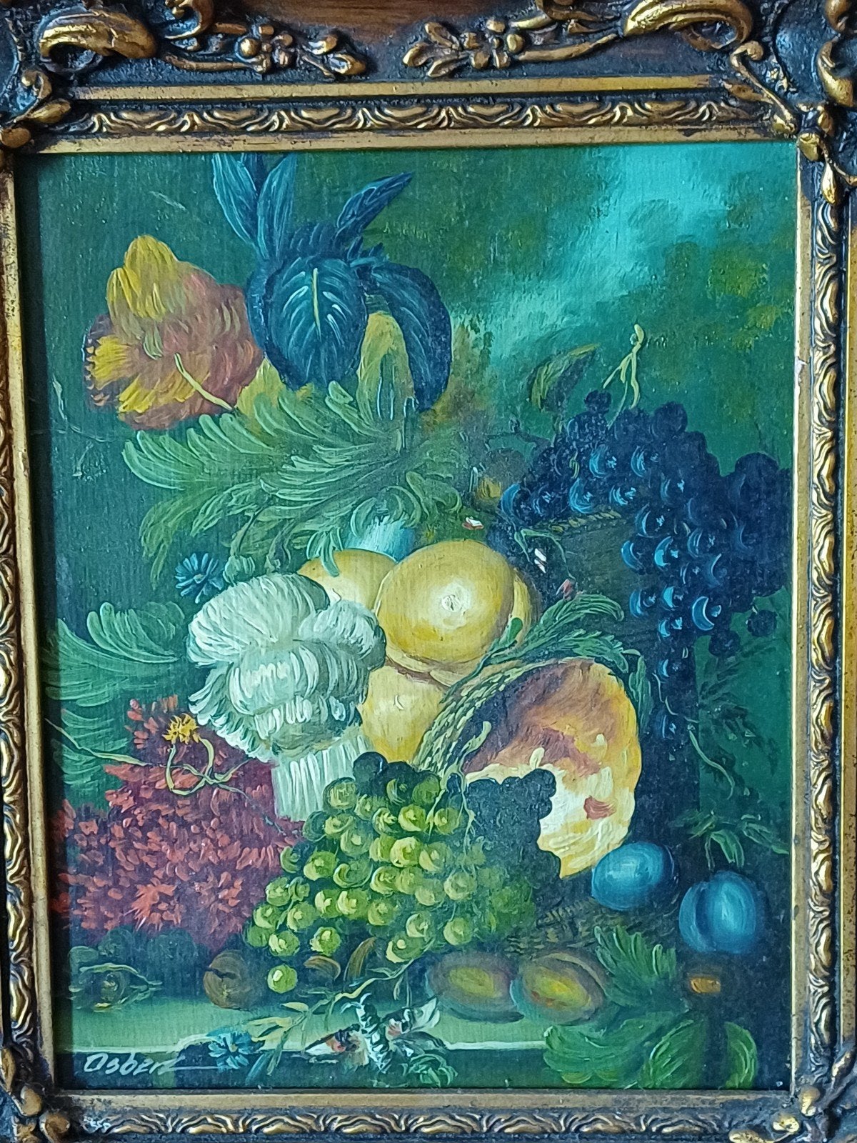 Antiek olieverf op paneel - Stilleven van fruit, Antiek en Kunst, Paneel, Stilleven, Olieverf, Ingelijst