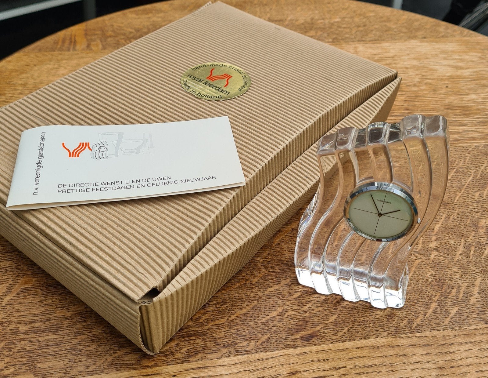 Originele glas LEERDAM klokje IN DOOS met CERTIFICAAT, Ophalen of Verzenden