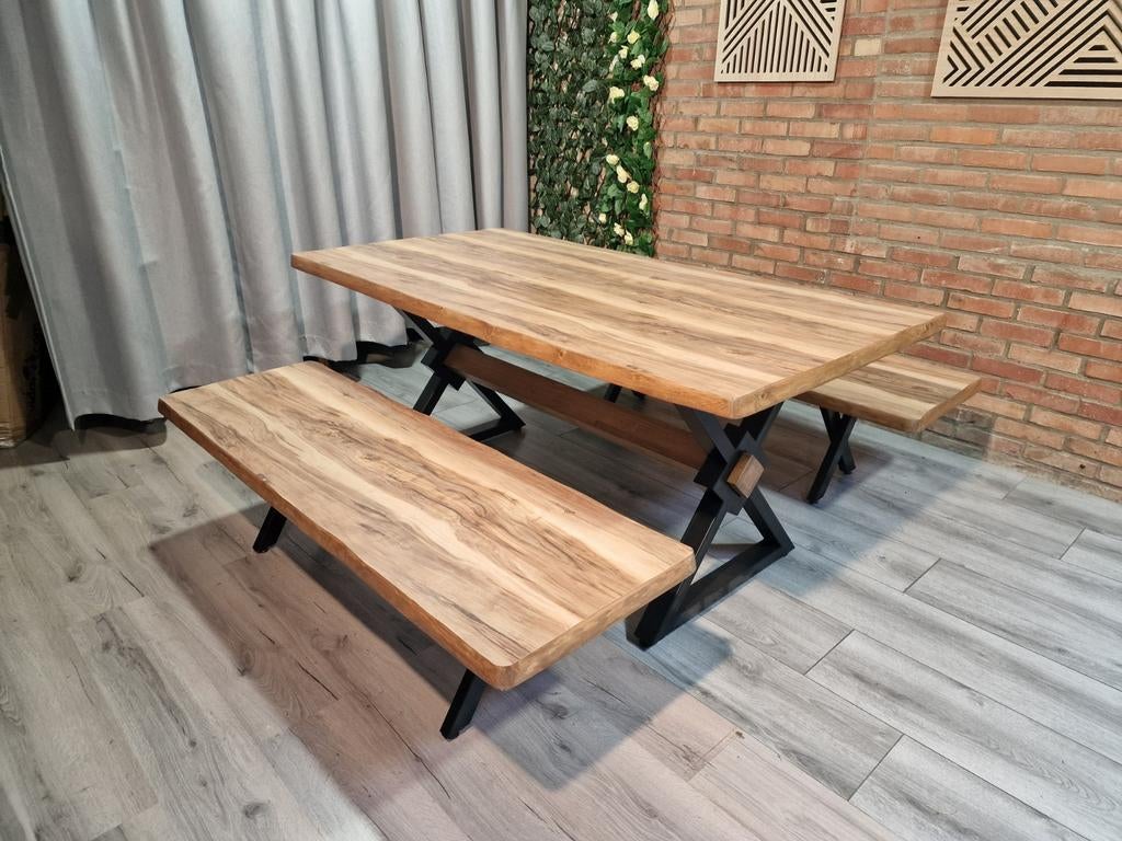 Boomstam eettafel 174x88x77 cm, Ophalen, 50 tot 100 cm, Rechthoekig, Nieuw