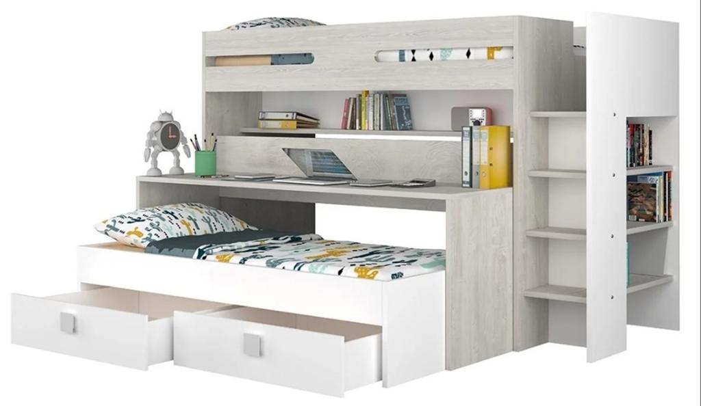 Hoogslaper twee bedden bureau lades trap NIEUWPRIJS 1329.-, Ophalen, Zo goed als nieuw, Hoogslaper