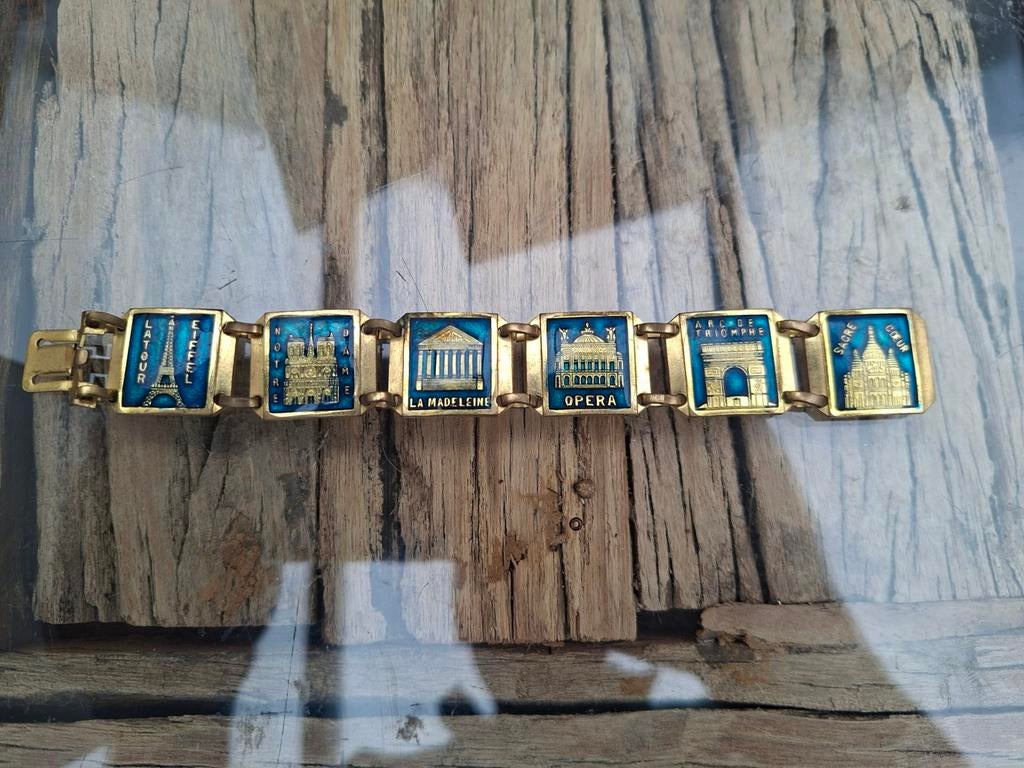 Vintage armband met Franse beroemde gebouwen, Ophalen, Zilver, Overige materialen