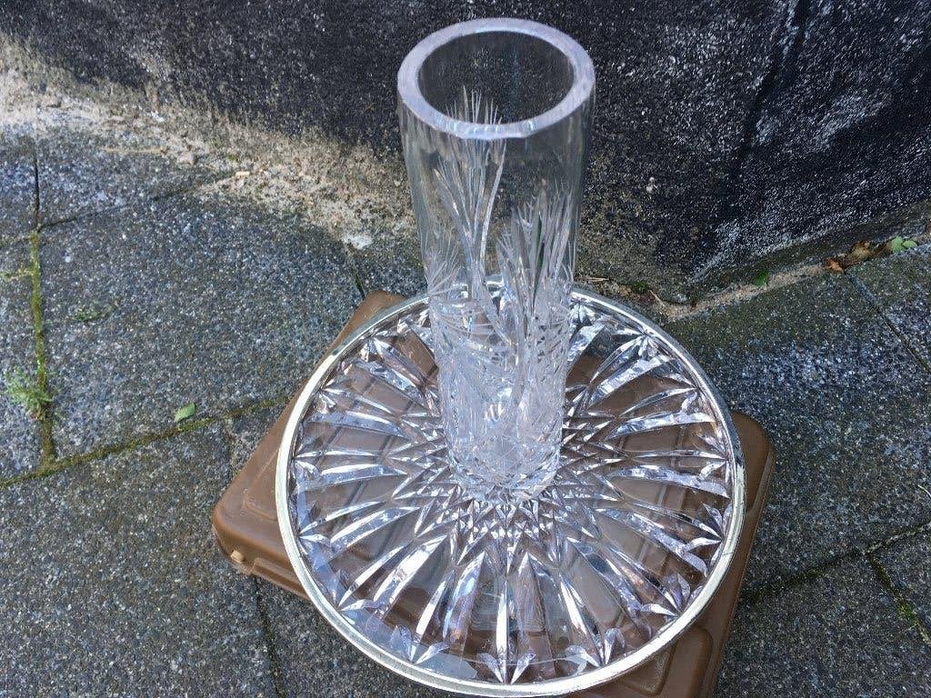 Kristallen vaas en schaal uit Polen, Violetta, heel mooi, Ophalen, Handgemaakt, Wit, 30 cm