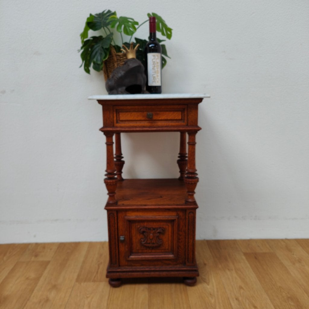 Vintage Antiek nachtkastje bijzetkastje met marmer blad 303, Valkenswaard, Gebruikt, Minder dan 45 cm, Info@flashbackfurniture.nl