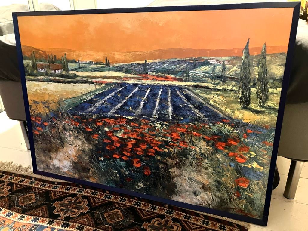 Schilderij: Toscaans landschap met klaprozen 70x100, Ophalen