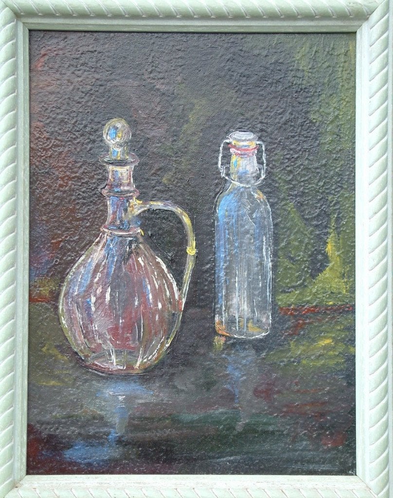 stilleven  30 x40 cm doek olie verf  met lijst er om, Antiek en Kunst, Doek, Stilleven, Ophalen of Verzenden, Gesigneerd