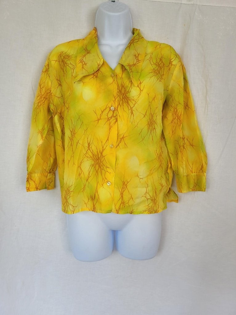 Gave gele jaren '70 blouse, puntkraag mt M, Maat 38/40 (M), Carnaval, ., Ophalen of Verzenden
