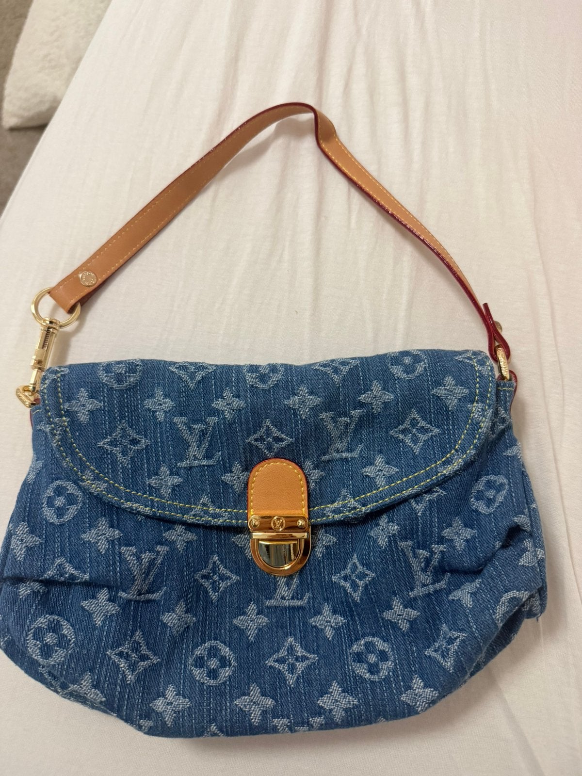 louis vuitton jeans shoulder bag., Verzenden, Zo goed als nieuw, Blauw, Schoudertasje