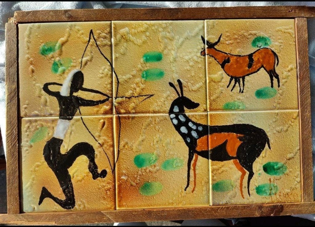 Afrikaanse Jager en Antilopen Tegeltableau, Ophalen of Verzenden