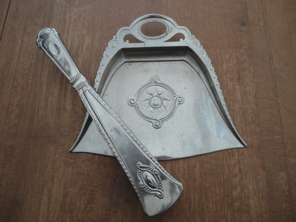Mooie nikkelen brocante kruimelveger en blik c.q. handveger, Antiek en Kunst, Ophalen of Verzenden