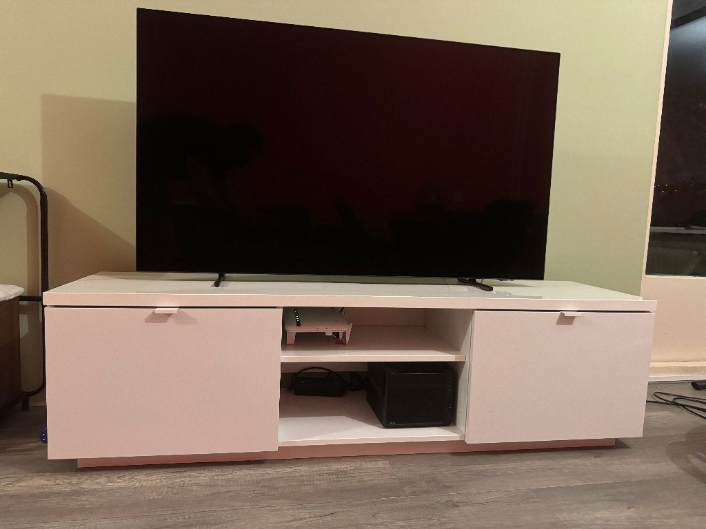 IKEA BYÅS tv-meubel wit hoogglans 160 x 45 x 42 cm, Huis en Inrichting, Kasten | Televisiemeubels, Ophalen, Wit hoogglans, Gebruikt