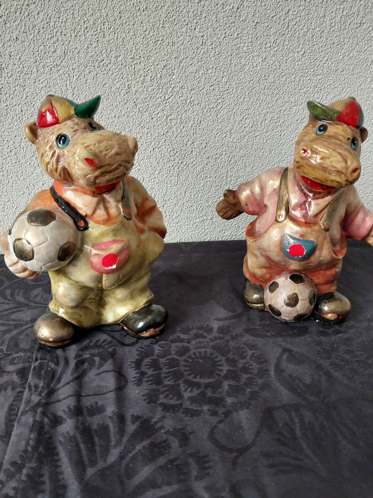 Vintage set nijlpaard spaarpotten (voetbal) jaren 70, Ophalen of Verzenden, Gebruikt, Steen, Aardewerk of Keramiek, Dier