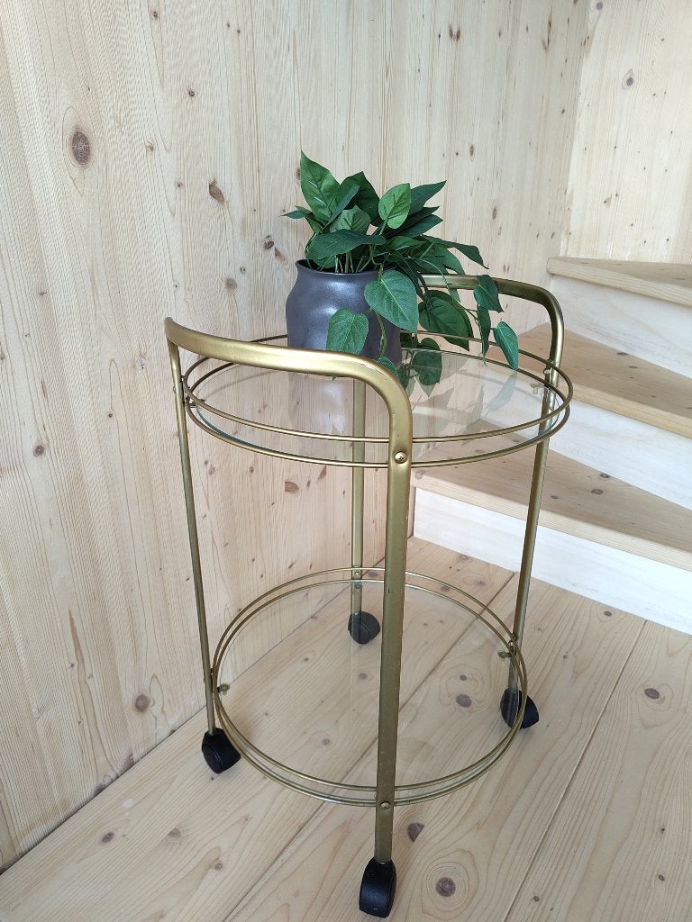 Bijzettafel 2-laags op wielen, Huis en Inrichting, Tafels | Bijzettafels, Ophalen, Minder dan 55 cm, 60 cm of meer, Vintage