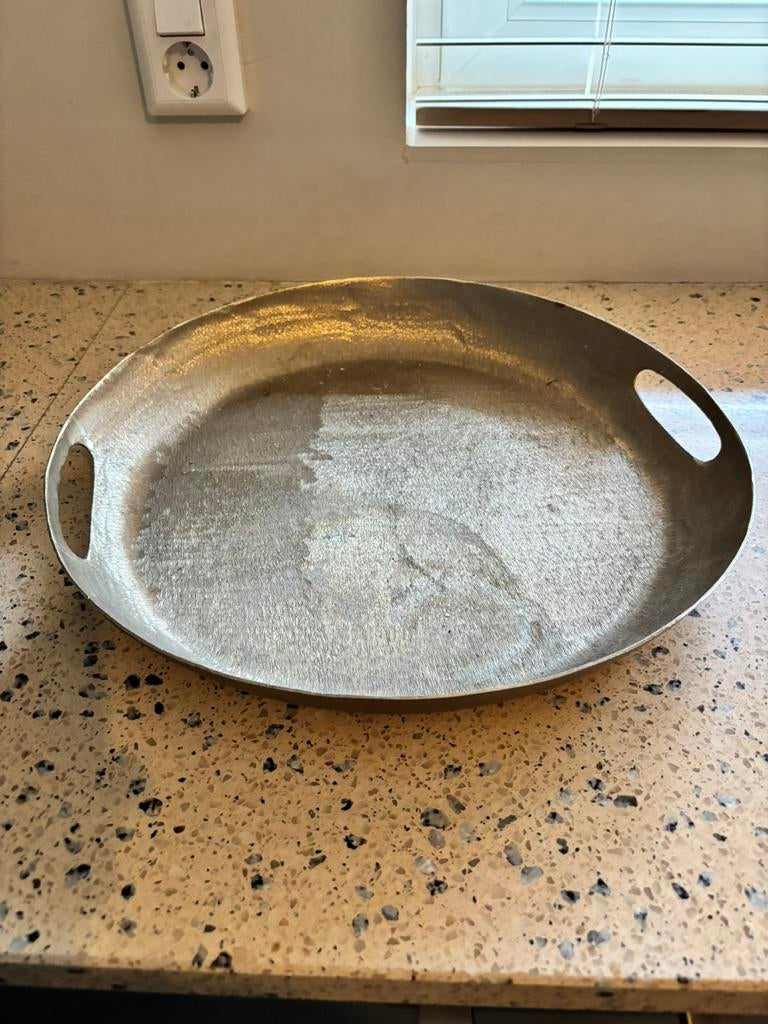Dienblad rond goudkleurig, Ophalen, Zo goed als nieuw, Rond, Metaal