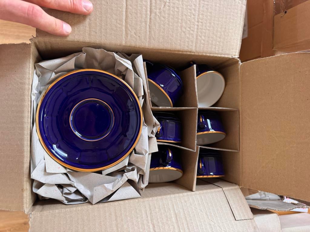 Apilco Yves Deshoulières Pillivuyt nieuw blauw servies, Ophalen