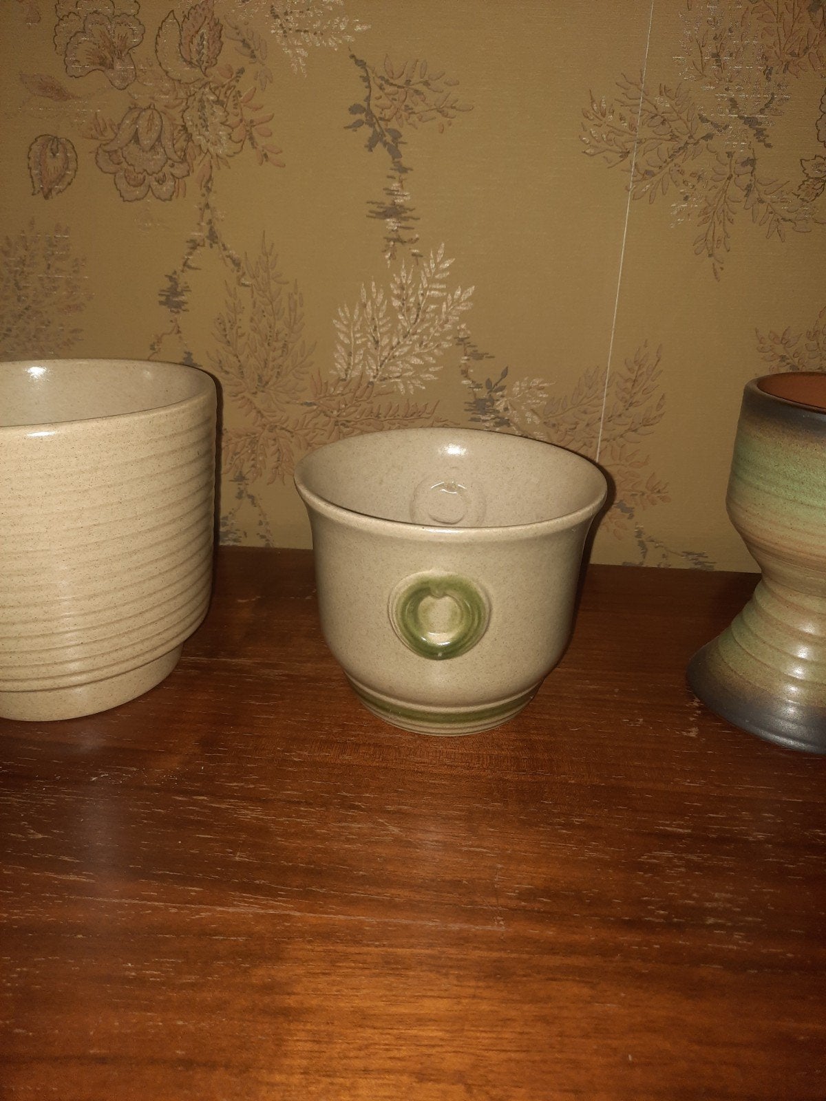 vintage potten zand met groen tinten, Rond, Ophalen of Verzenden, Aardewerk, Minder dan 40 cm