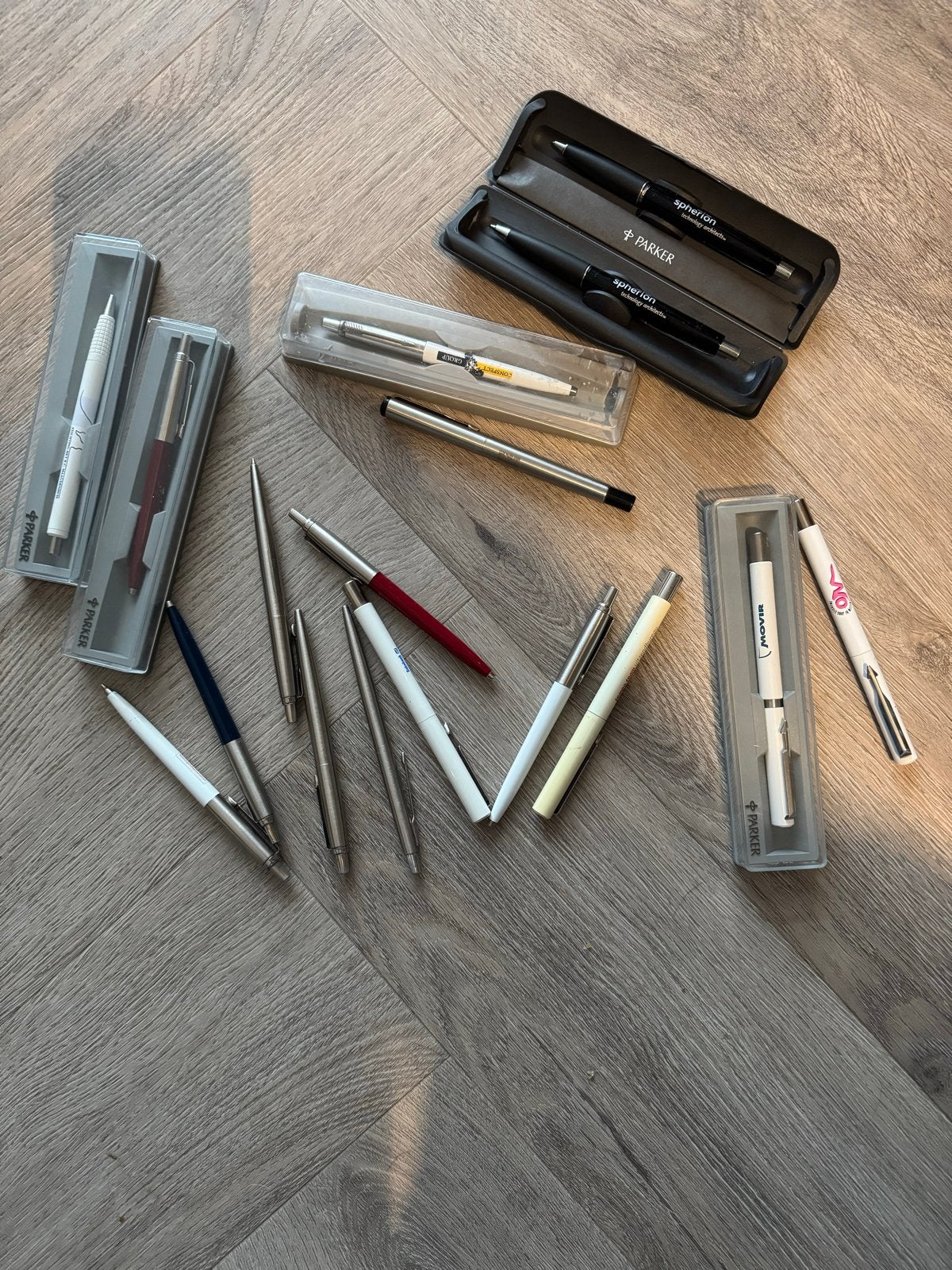 18 parker pennen met reclame, Verzamelen, Gebruikt, Parker met reclame, Met reclame, Parker
