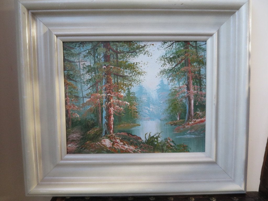 mooi geschilderd op linnen 39/34 cm ingelijst, Ophalen of Verzenden