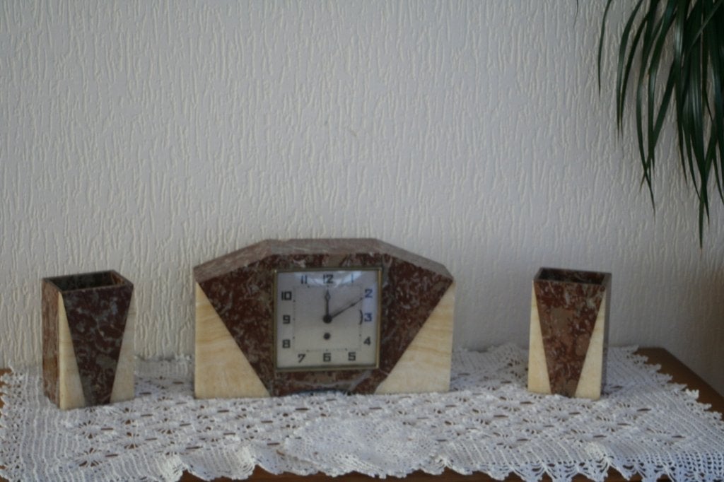 Mooie oud marmeren klokkenstel art deco, Ophalen of Verzenden