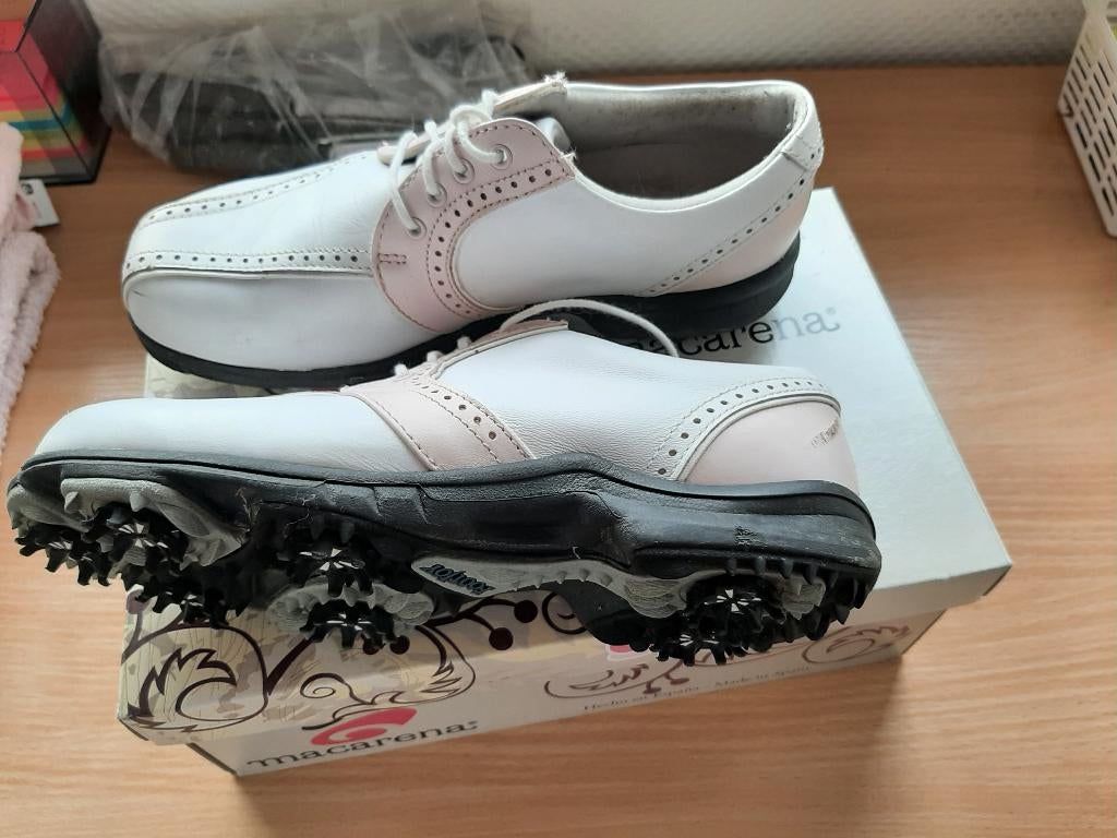 Foot Joy type wit met roze leren golfschoenen. Maat 36,5, Ophalen of Verzenden, Zo goed als nieuw, Schoenen, Overige merken