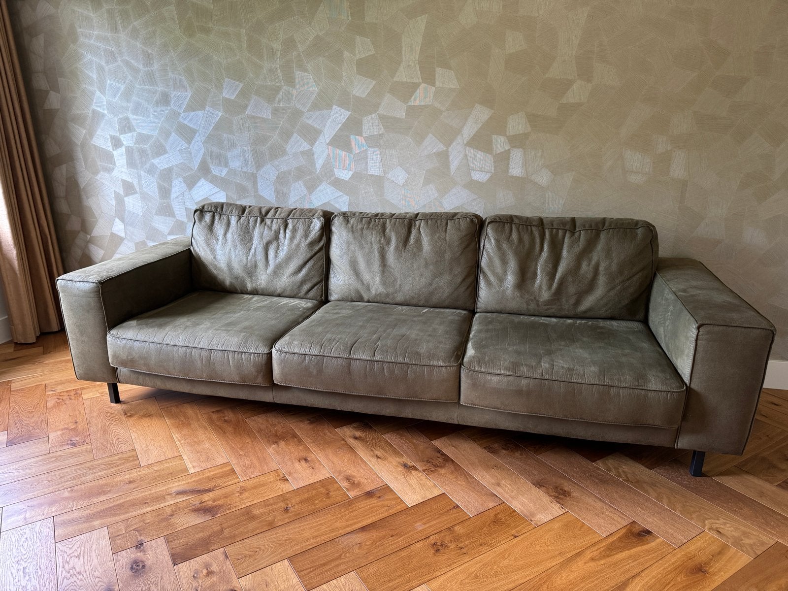4-zitsbank - SAMOS - Olijfgroen, Ophalen, Gebruikt, Overige materialen, Past in elk interieur, mits je van olijfgroen houdt...