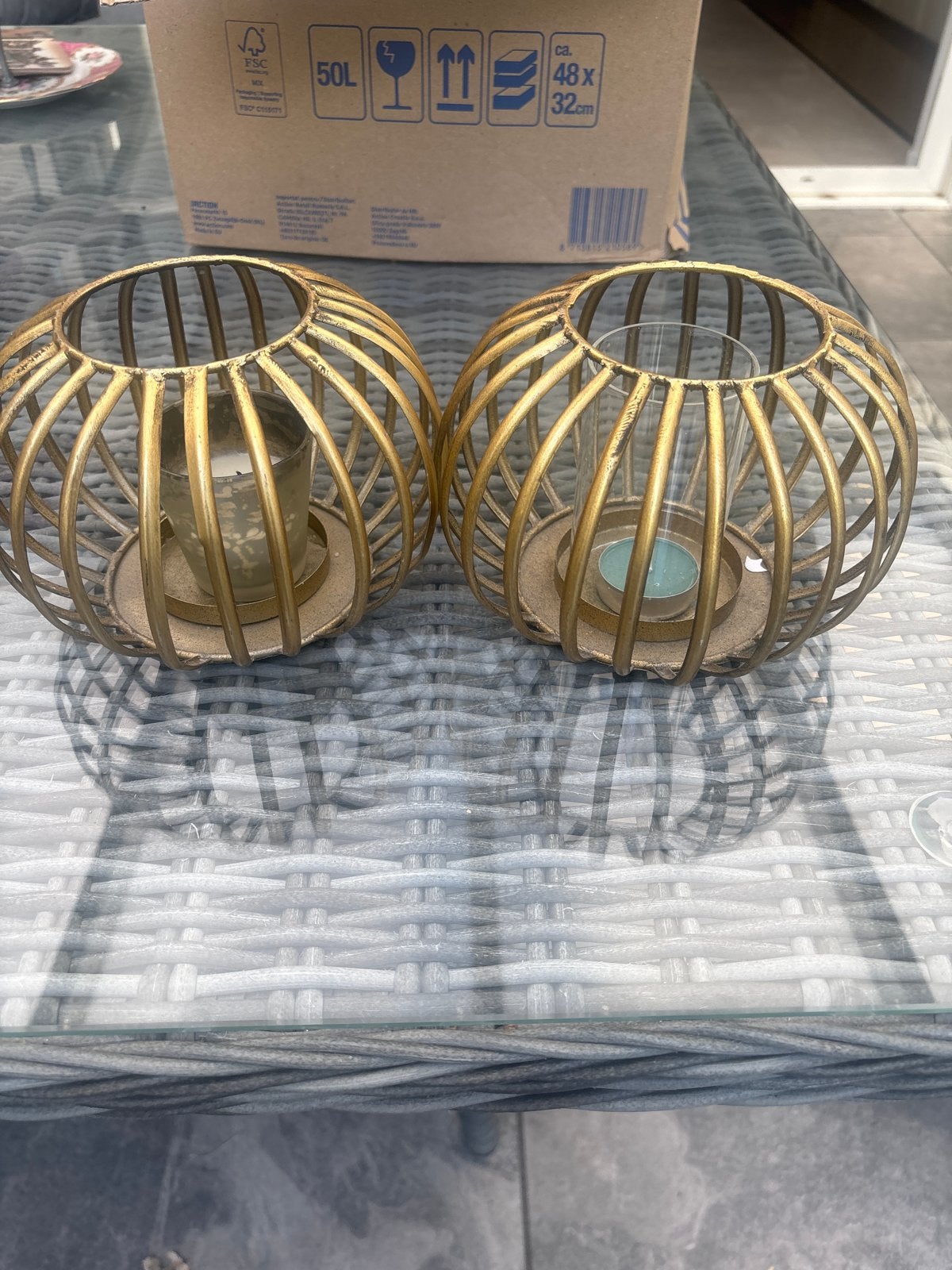 Set van 4 gouden en koperen theelichthouders/windlichten, Huis en Inrichting, Woonaccessoires | Kandelaars en Kaarsen, Windlicht