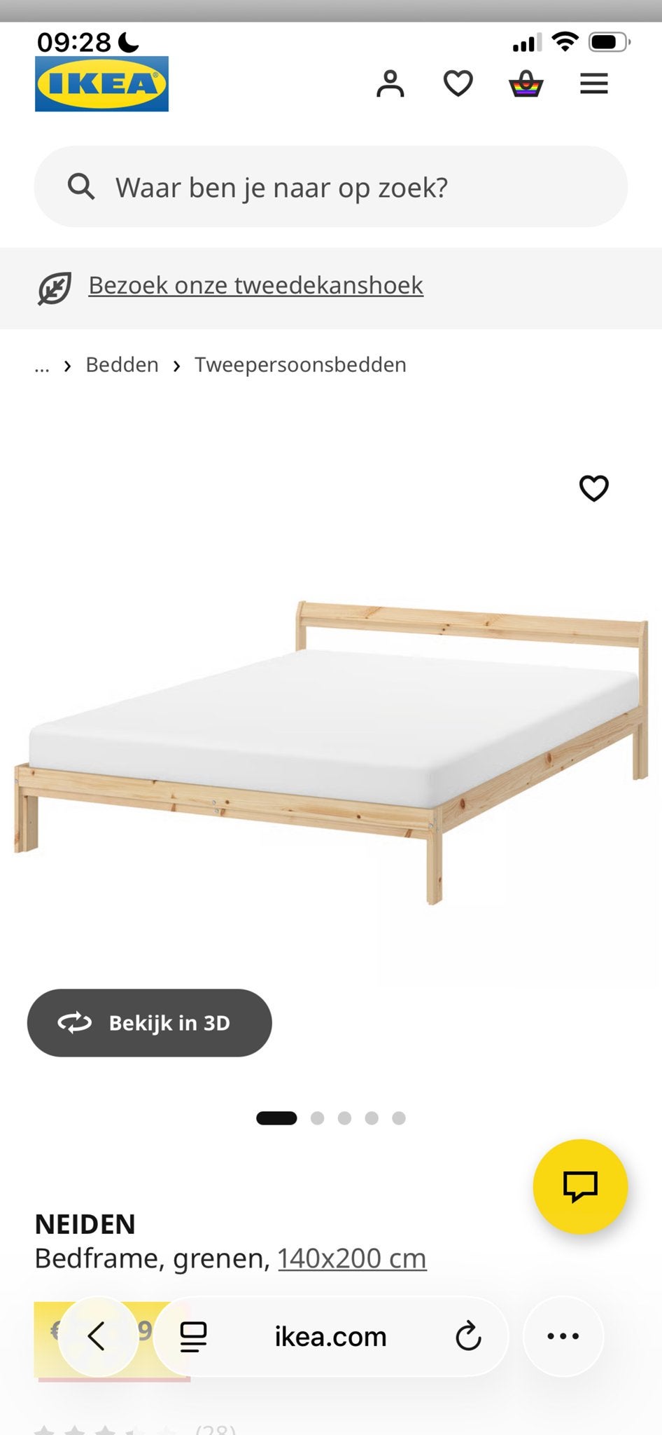 IKEA NEIDEN Bedframe grenen 140x200 cm, Ophalen, Gebruikt, Overige kleuren, Tweepersoons