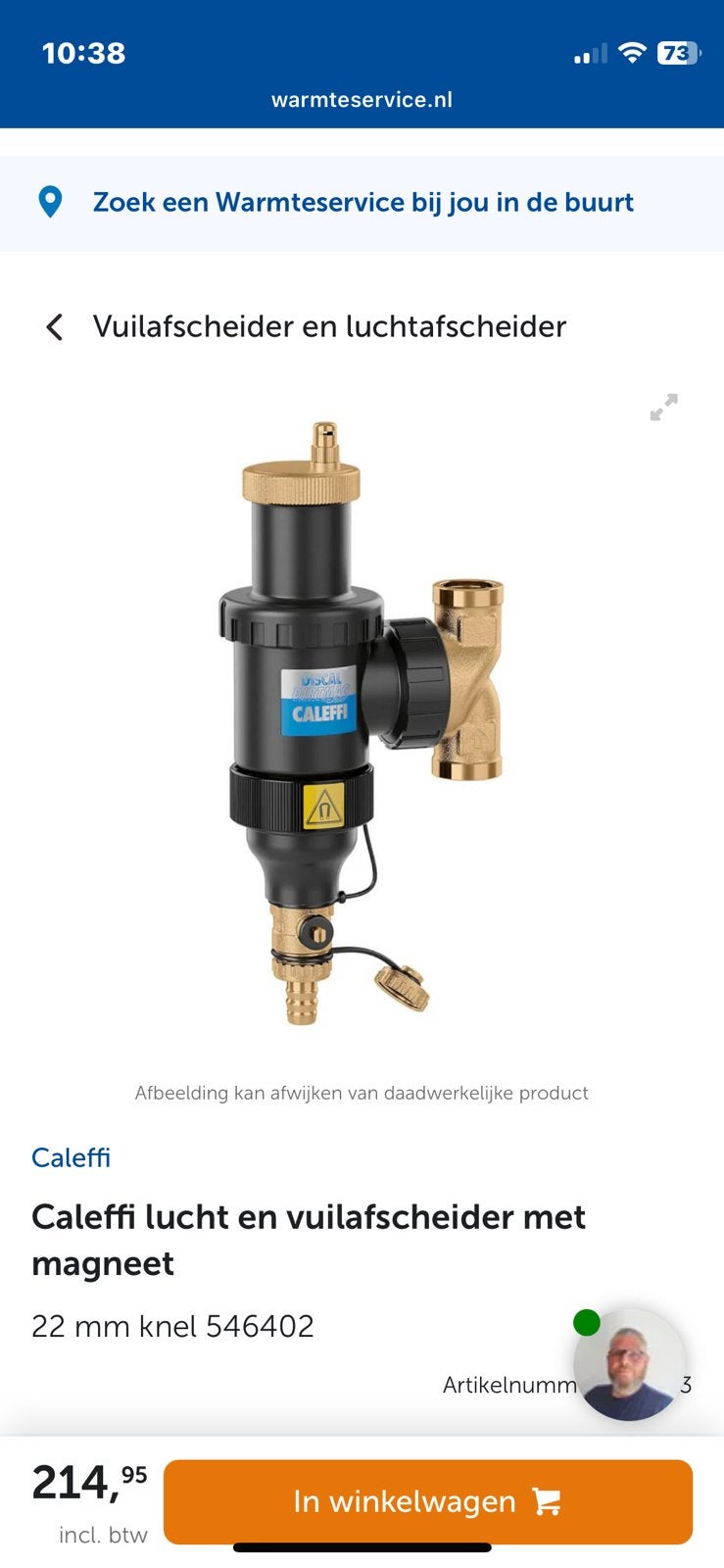 Foto 4 van Caleffi 546402 vuil lucht afscheider 2 stuks nieuw 22mm