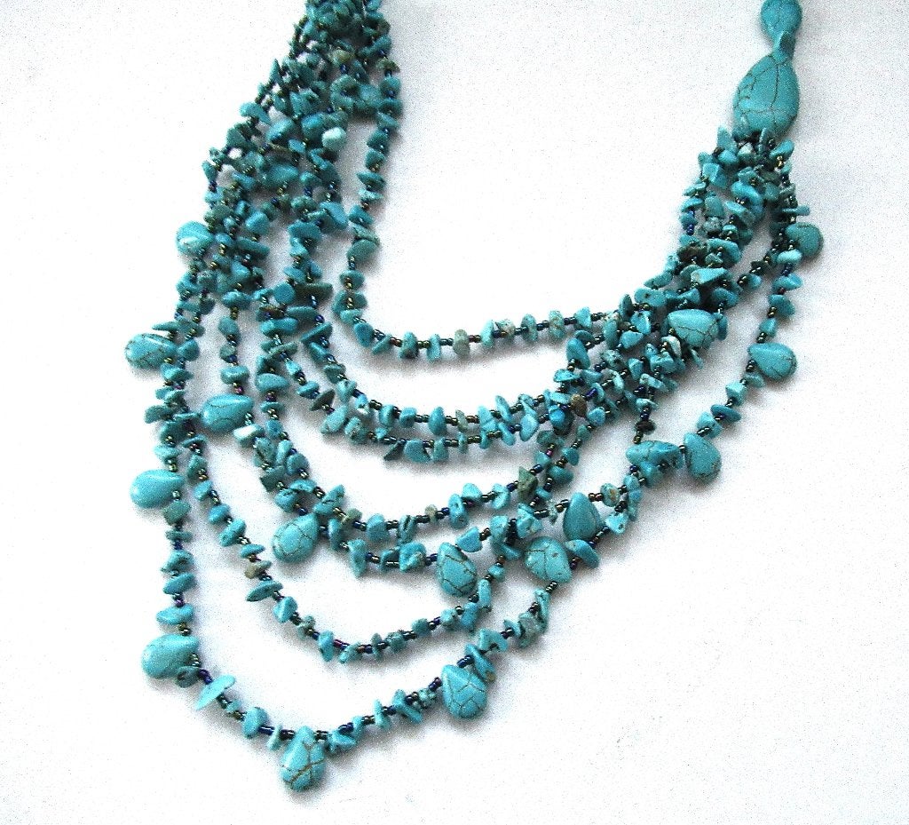 Multi-streng turkooizen halsketting, collier., Ophalen of Verzenden, Zo goed als nieuw, Overige kleuren, Overige materialen