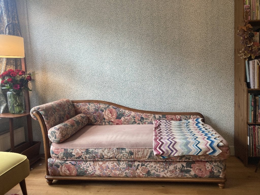 Chaise Longue - antiek vintage bloemen patroon - ligbank, Gebruikt, Minder dan 75 cm, Frans Antiek, Tweepersoons