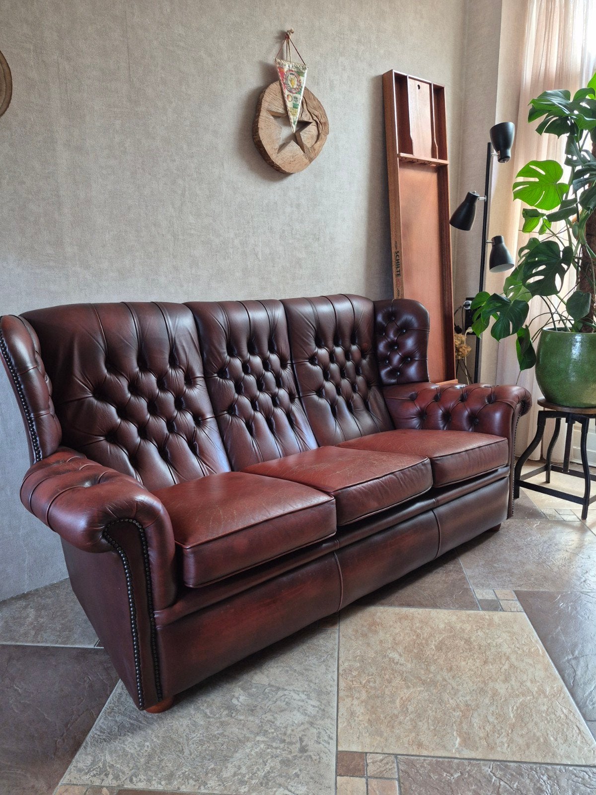 Leren Chesterfield bank - 3-zits, Ophalen, Gebruikt, Chesterfield, Klassiek, Vintage, Driepersoons