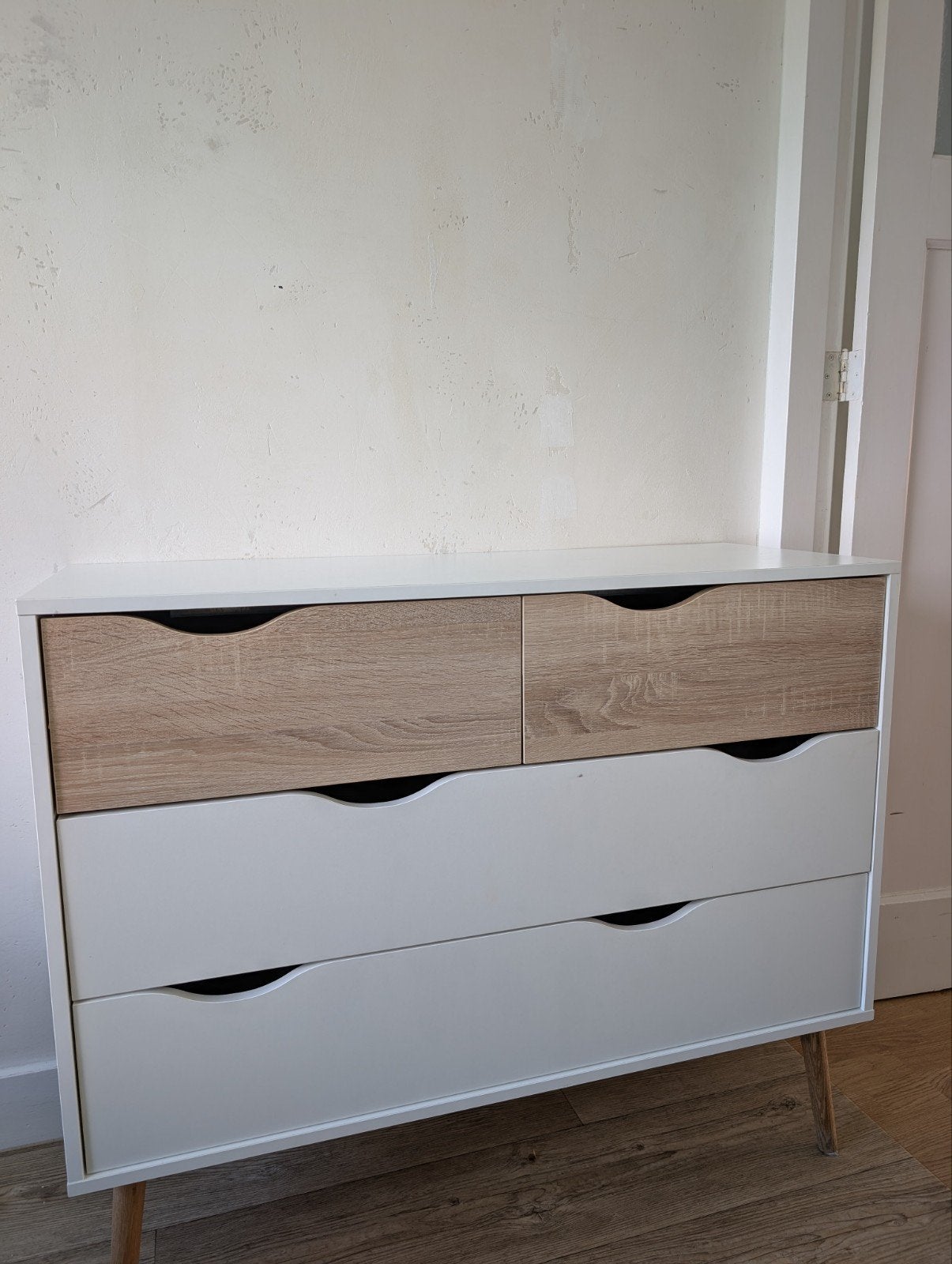 Ladekast met 4 lades, wit/houtlook, 99x39x82 cm, Ophalen, Gebruikt, 50 tot 100 cm, 3 of 4 laden