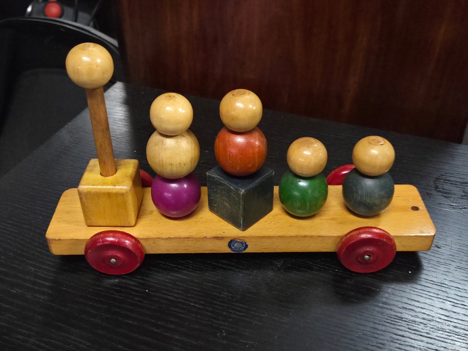 Vintage houten duwkar met poppetjes - nooitgeagt lJlst, Ophalen of Verzenden, Gebruikt, Duw- of Trekspeelgoed