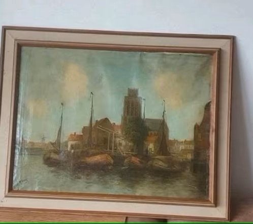 Prachtig schilderij Dordrecht Frans Simon Hoos Oud werk, Antiek en Kunst, Ophalen