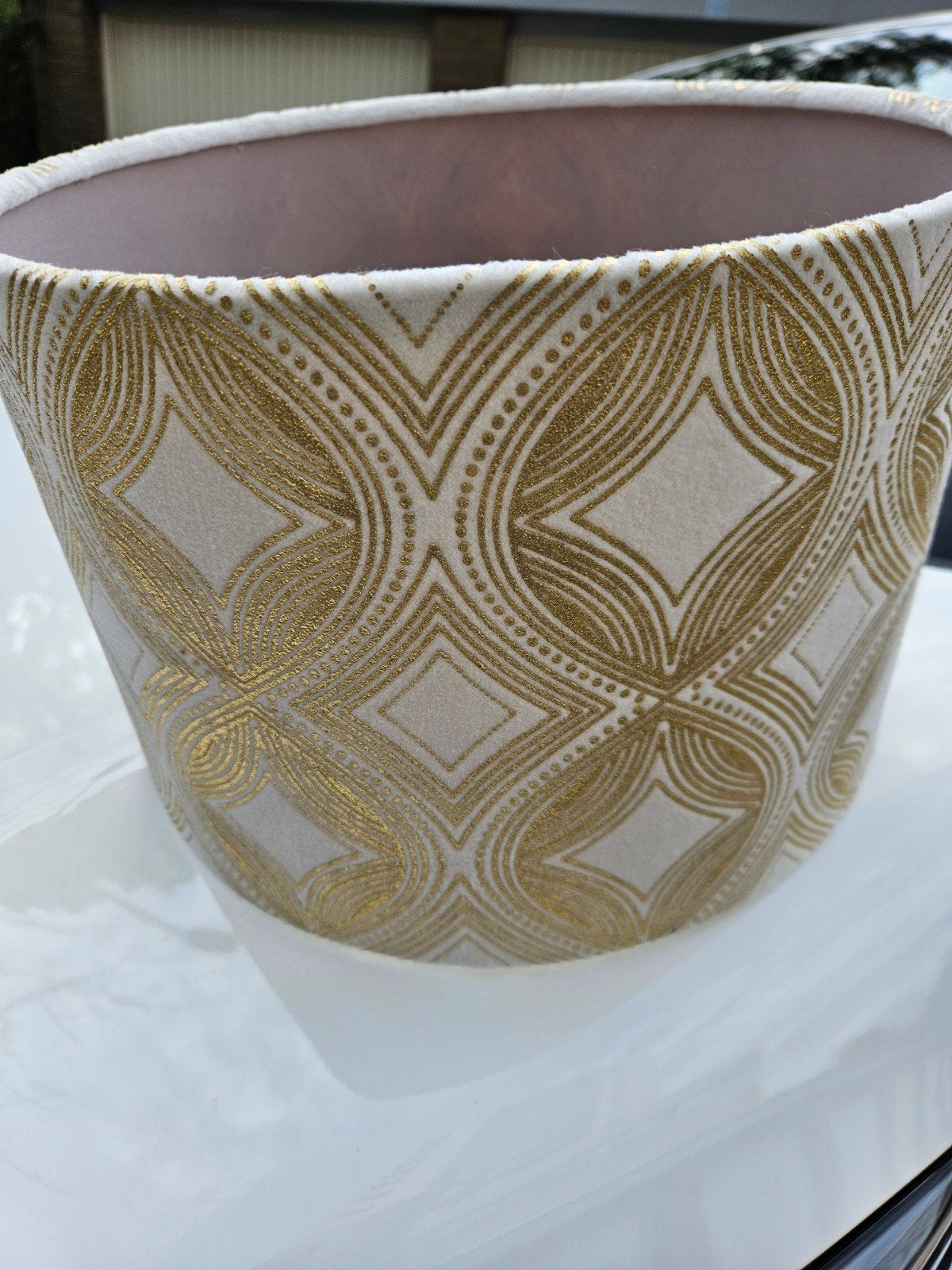 Riviera Maison lampenkap goud/wit, 20 cm, Tafellamp, Natuurlijk materiaal, Rond