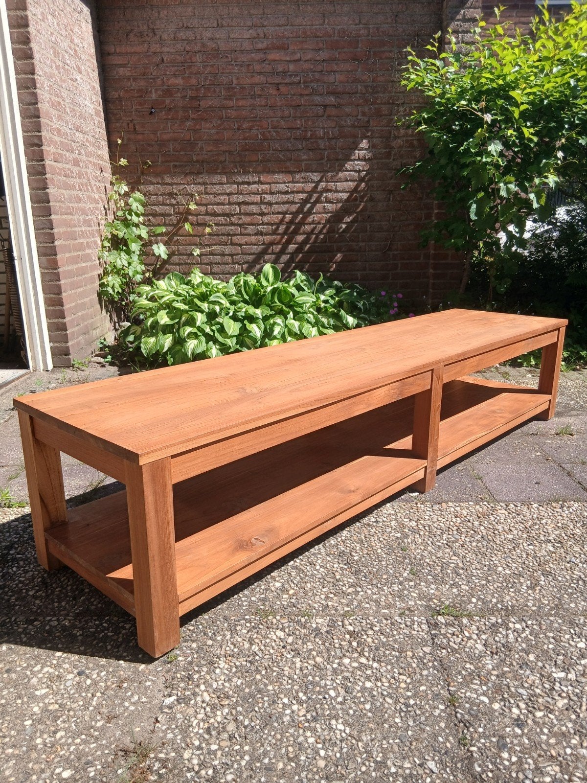 Massief teak houten tv-meubel, Ophalen, 150 tot 200 cm, Teakhout, Zo goed als nieuw
