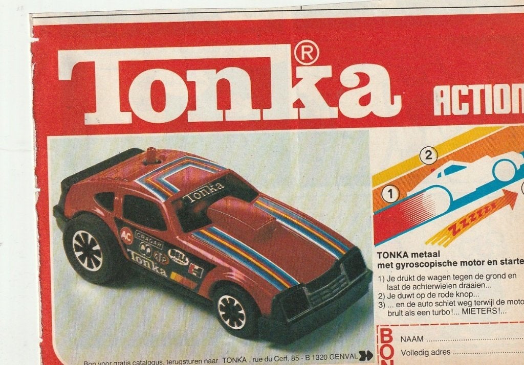 retro reclame 1980 Tonka speelgoed auto mieters snel, Verzenden, Overige typen