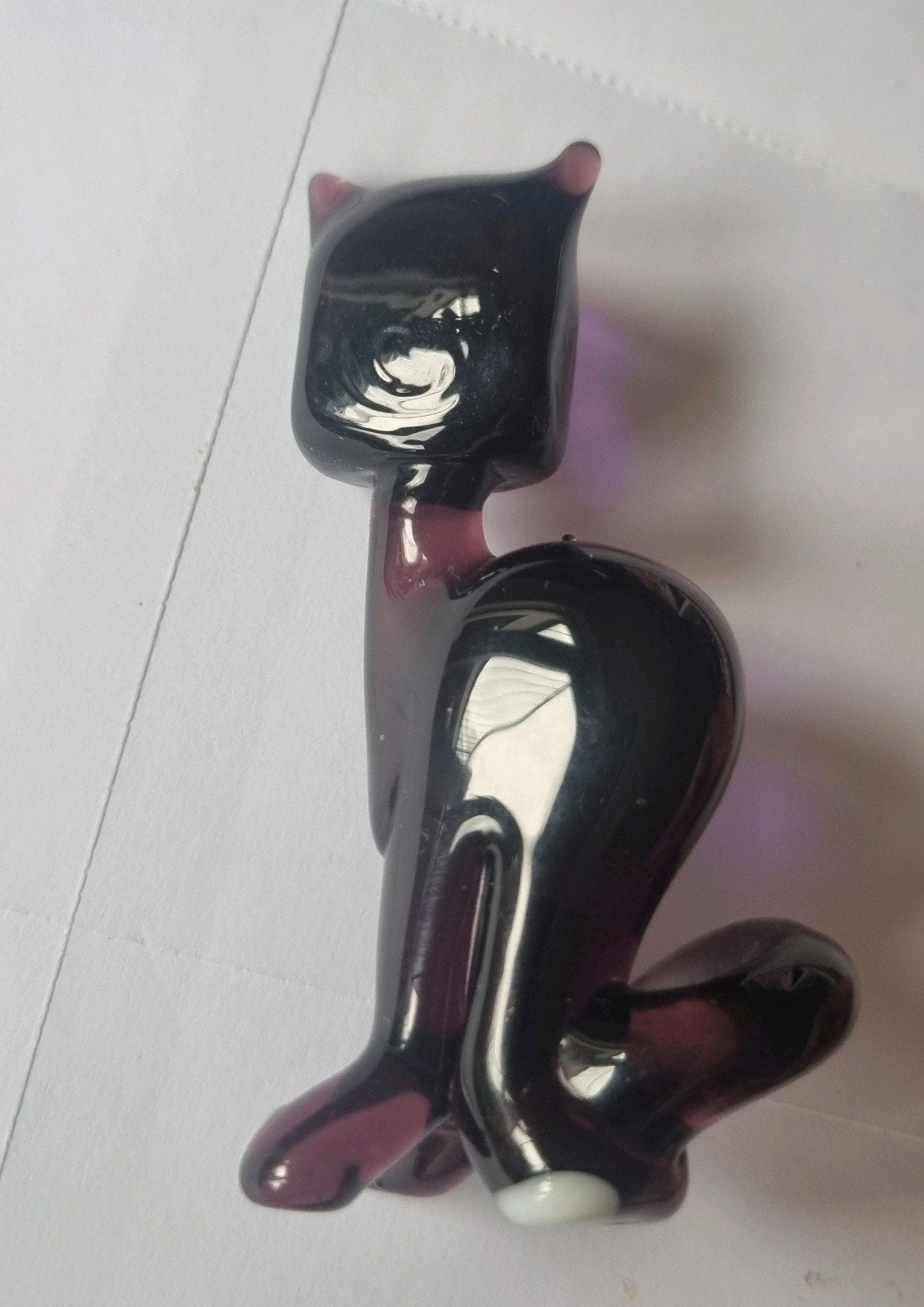 paars glazen kattenbeeld. jaren 70/80 murano stijl, Verzenden, Zo goed als nieuw, Dier