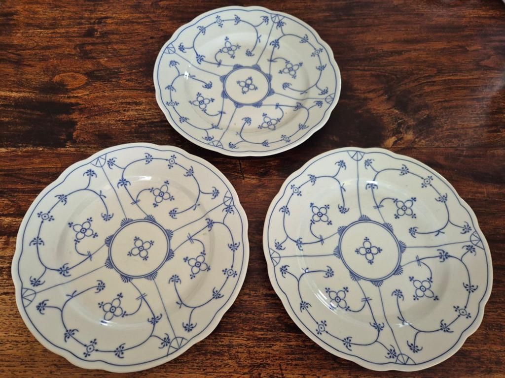 3 Antiekw Meissen Porseleinen Borden - Blau Saks Decor, Ophalen of Verzenden
