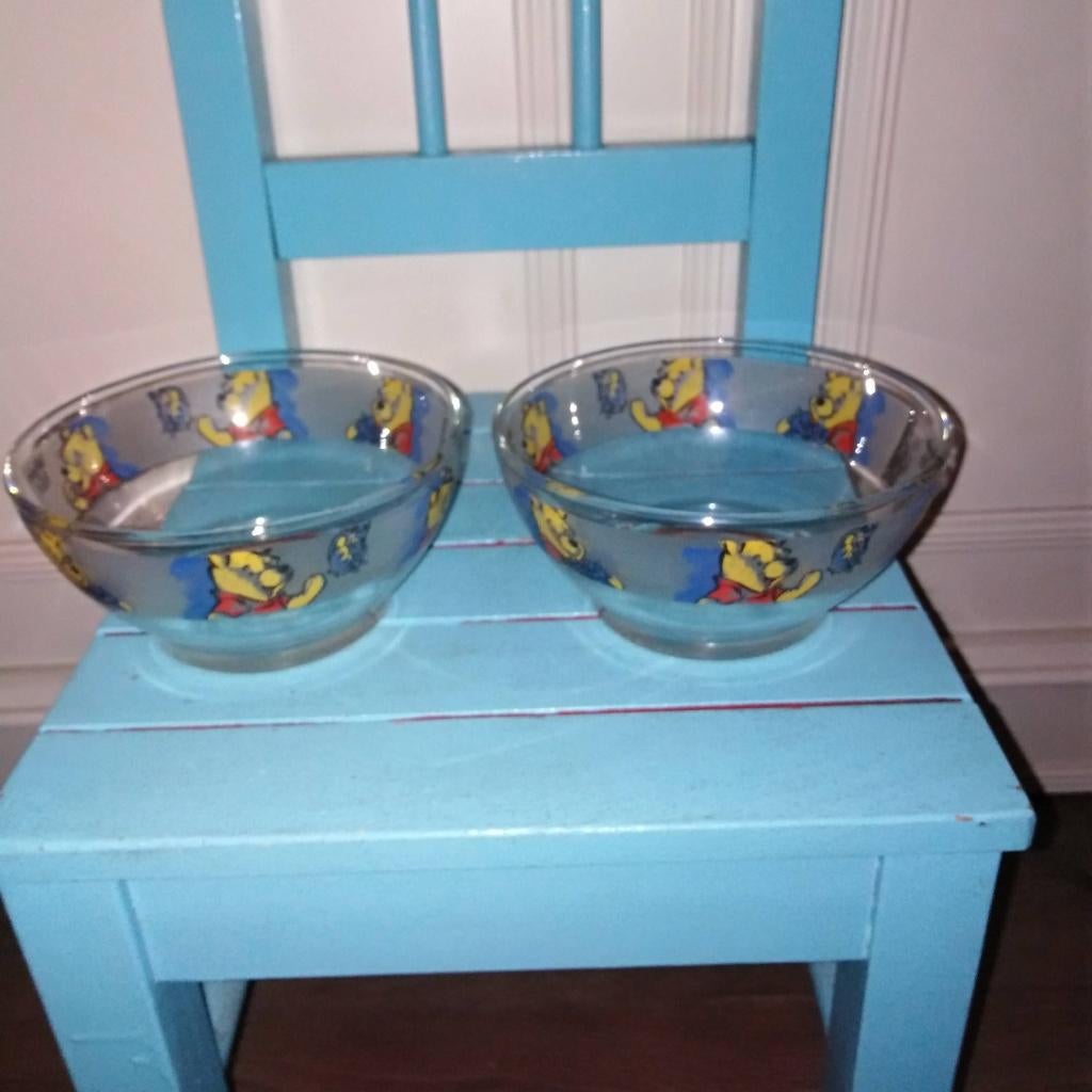 Winnie the Pooh glazen schaaltjes 2 stuks, Ophalen of Verzenden, Winnie de Poeh of vrienden, Gebruikt, Servies