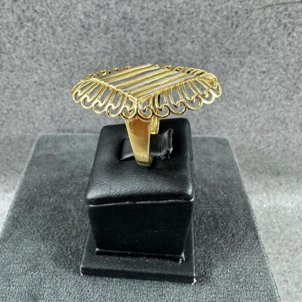 Gouden Ring | 14k | 4,6g |pave vormige tafel |18,75| 407126, 18 tot 19, Gebruikt, Ophalen of Verzenden, Dame